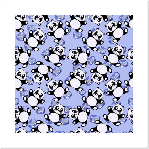 Cute Pandas And Blue Cristal Art Kids Pattern Seamless Wall Art by MichelMM